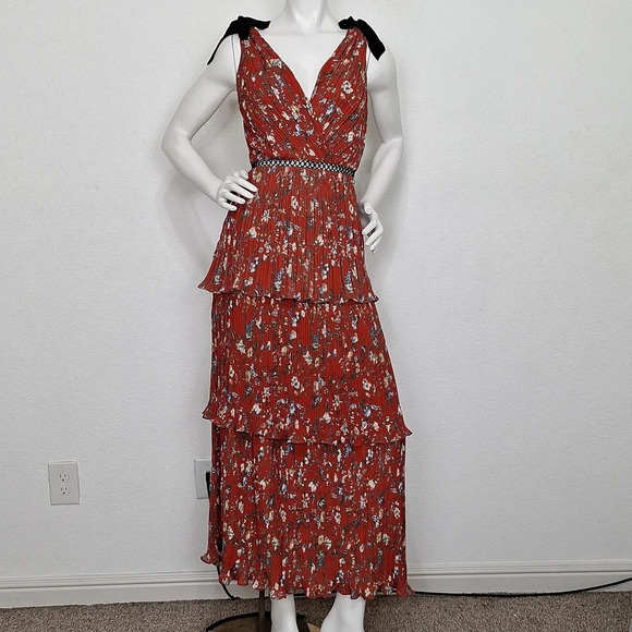 Lulus Such Sophistication Cottagecore Floral Print Pleated Bohemian Maxi Dress M - Picture 2 of 12